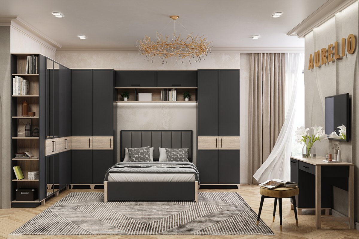 Шкаф угловой Аурелио 56, Антрацит, Блеквуд Сатиновый фото 3